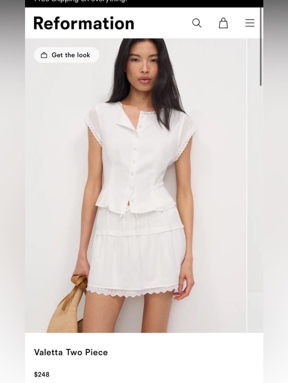 Reformation Valetta set White Eyelet-Trim Button Front Top